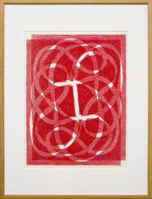 Margo Hoff, "White Line - Red (Variation 2)", vintage abstract art for sale, serigraph, silkscreen, woman artist, chicago, painting