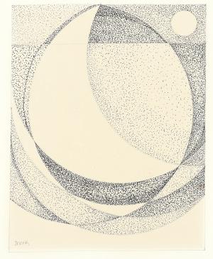 James Meek, "Untitled (Abstract Sun and Moon)", mixed media, pen and ink drawing