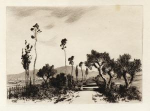 George Elbert Burr, Road in the Campagna, Rome , Italy, etching, circa 1905, engraving, fine art, for sale, denver, gallery, colorado, antique, buy, purchase