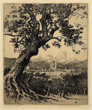 George Elbert Burr, Florence from Monte Oliveto , Italy, etching, circa 1900-1930, engraving, fine art, for sale, denver, gallery, colorado, antique, buy, purchase