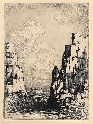 George Elbert Burr, The Little Canyon , Arizona, etching, circa 1925, engraving, fine art, for sale, denver, gallery, colorado, antique, buy, purchase