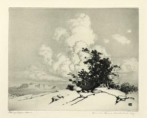 George Elbert Burr, Summer Cloud, Apache Trail, Arizona, etching, circa 1925, engraving, fine art, for sale, denver, gallery, colorado, antique, buy, purchase
