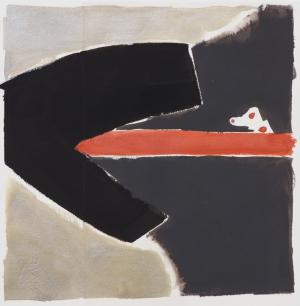 Wilma Fiori, Desert Series, abstract, orange, black, red, gray, monotype, circa 1990, 