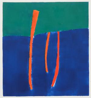 Wilma Fiori, Abstract Green and Blue with Orange, monotype, print, 1990, art, for sale, buy, purchase, vintage, denver, colorado, gallery