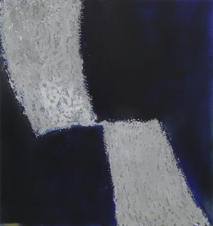Wilma Fiori, Black and Blue Abstract with Grey Textured Shapes, monotype, circa 1990, Print, modernist, midcentury, modern, abstract, Art, for sale, Denver, Colorado, gallery, purchase, vintage 