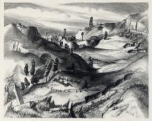 Patti Kamper, "Untitled (Colorado Mining Town)", lithograph, 1943