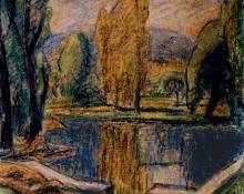 Carl Eric Olaf Lindin, "The Artist's Backyard (Talldungen)", colored pencil, c. 1920