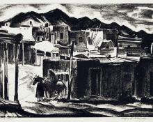 Alfred James Wands, "Taos, 24/100", lithograph, c. 1940