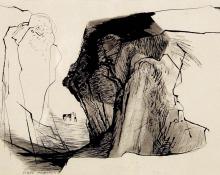 Ethel Magafan, "Erosion", ink on paper, c. 1950