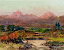 Charles Partridge Adams, "Sunrise Light - Mts. Guyot and Hamilton from the Valley of the Blue River", watercolor on paper, c. 1915 painting for sale
