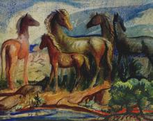 Lloyd Moylan, "Untitled (Horses)", watercolor on paper, c. 1935