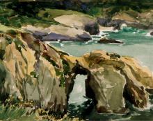 Jessie Arms Botke, "Untitled (Three Arches, Laguna Beach, California)", watercolor on paper, c. 1940 painting for sale