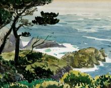 Jessie Arms Botke, "Untitled (Laguna Beach, California)", watercolor on paper, c. 1940 painting for sale