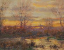 Charles Partridge Adams, "Shades of Evening, Autumn Near Denver", watercolor on paper, c. 1915 painting for sale