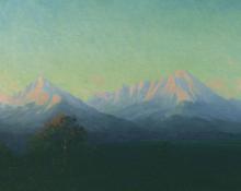 George Elbert Burr, "Spanish Peaks, Sunrise", oil on canvas, 1917 painting for sale