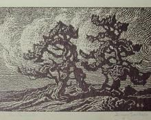 Sven Birger Sandzen, "The Sentinels", woodcut, 1919
