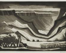Doel Reed, "Sun and Walking Rain, 19/30", etching, c. 1975