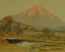 Charles Partridge Adams, "Sunrise in Autumn, Mt. Sopris, Colorado", mixed media, c. 1900 painting for sale