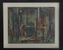 Charles Ragland Bunnell, "Untitled (Abstract with Figures)", oil, 1955 painting fine art for sale purchase buy sell auction consign denver colorado art gallery museum      