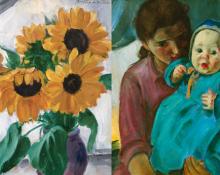 Martha Walter, "Still Life with Sunflowers (recto); Untitled (Young Woman with a Child)", oil, c. 1930