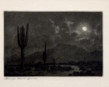 George Elbert Burr, "Moonlight, Phoenix", etching, c. 1920