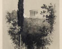 George Elbert Burr, "Temple of the Sibyl, Tivoli", etching, c. 1905