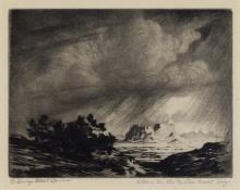George Elbert Burr, "Storm in the Painted Desert, Arizona", etching, c. 1920