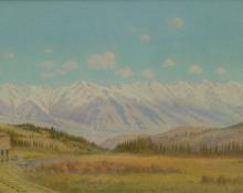 George Elbert Burr, "Untitled (Train Tracks, Rocky Mountains)", watercolor on paper, c. 1915 painting for sale