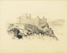 George Elbert Burr, "Harlech Castle - Wales, 3/8", etching, c. 1905 painting for sale