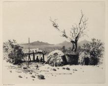 George Elbert Burr, "Indian Homes, Apache Reservation, Arizona (from the Desert Set)", etching, c. 1921