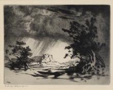 George Elbert Burr, "Storm on the Little Colorado River, Arizona", etching, c. 1920 painting for sale