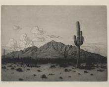 George Elbert Burr, "Camelback Mountain, Phoenix, Arizona", etching, c. 1926 painting for sale