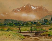 Charles Partridge Adams, "Mt. Princeton- Near Buena Vista, Colorado - Cloud Effect", watercolor, c. 1910 painting for sale