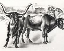 Howard Norton Cook, "Longhorns; edition of 25", lithograph, 1935