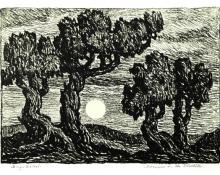 sandzén, Sven Birger Sandzen, "Moonrise in the Foothills, edition of 100", lithograph, 1923