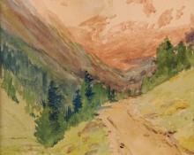Charles Partridge Adams, "Arapahoe Peak in Autumn from the Road to Silver Lake above Boulder, Co", watercolor on paper, c. 1910 painting for sale