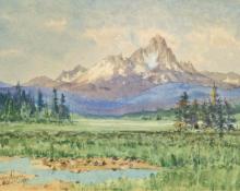Charles Partridge Adams, "Untitled (Mountains and Creek)", watercolor on paper, 1897 painting for sale