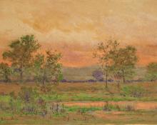 Charles Partridge Adams, "June Sunset in Platte Valley (Colorado)", watercolor, c. 1905