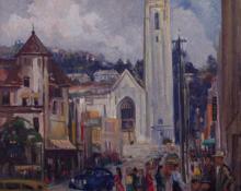 David Gershuni, "Untitled (First United Methodist Church, Hollywood, California)", oil on canvas, 1946