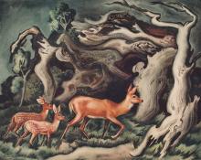 Vance Hall Kirkland, "Deer at Timberline", watercolor on paper, c. 1943