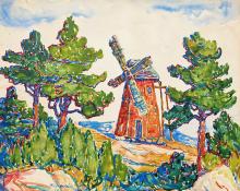 sandzén, Sven Birger Sandzen, "Untitled (Windmill)", watercolor on paper, 1924