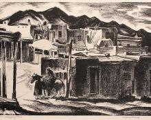 Alfred James Wands, "Village of Taos 77/100", lithograph, c. 1940