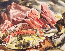 Richard Sorby, "Red Rocks", watercolor on paper