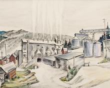 Muriel Sibell Wolle, "Zonolite Mill, Libby (Montana)", mixed media, 1957