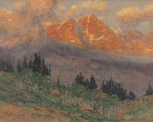 Charles Partridge Adams, "Mt. Upsilon Sunset, Estes Park Colorado", watercolor, c. 1905