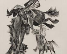 Fletcher Martin, "High, Wide and Handsome (edition of 250)", lithograph, 1953 cowboy horse