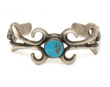 Cuff bracelet, Navajo, mid 20th century, trading post, old pawn turquoise silver sandcast