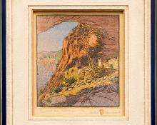 Gustave Baumann, "Ceremonial Cave at Frijoles Canyon, 8/100", woodcut (nailcut), 1919 for purchase sale consignment auction denver colorado art gallery museum 