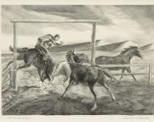 Lawrence Lorus Barrett, "Horse Wrangler", lithograph, 1939