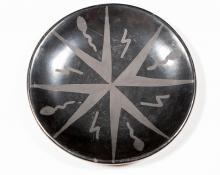 Maria Martinez San Ildefonso blackware plate lightning bolts and tadpoles for sale purchase consign sell auction art gallery museum denver colorado